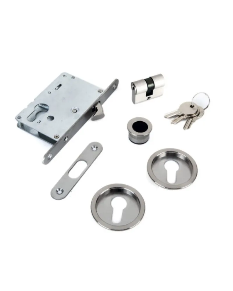 Kit de Cerradura Puerta Corredera Cilindro Redonda