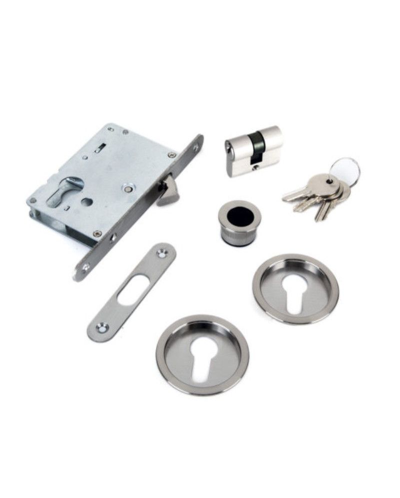 Kit de Cerradura Puerta Corredera Cilindro Redonda