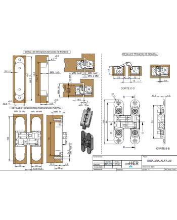 Bisagra Oculta Alfa29 40 Kg Plata Mate | Bisagra Invisible Puertas