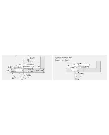 Bisagra Recta 90º | Cazoleta 35 mm para Muebles de Cocina