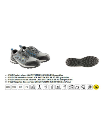 Zapatillas de seguridad FULDO Lace System S3S SR FO ESD Gris/Azul