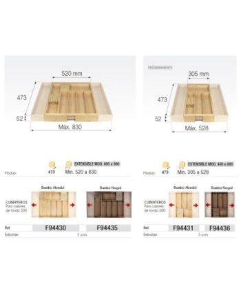 Cubertero extensible bambu nogal MOD.600-900