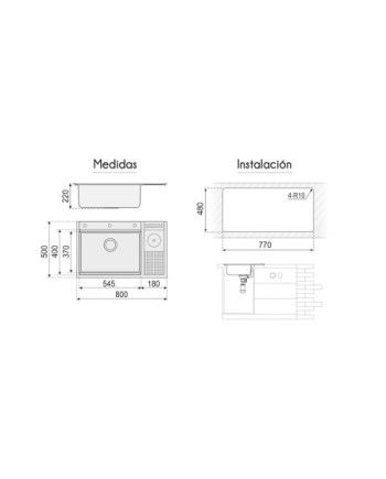 Fregadero APOLO sobre encimera 80x50x22 Acero Inox