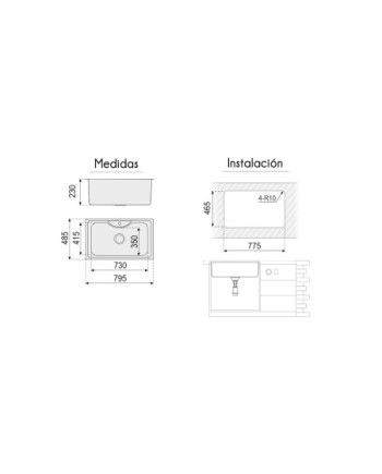 Fregadero ARES sobre encimera elevado 795x485x230 Inox