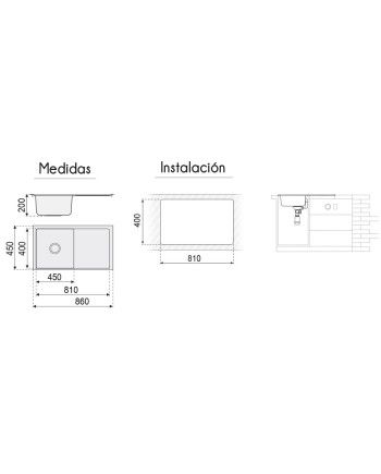 Fregadero ATENEA 860x450x200 Inox