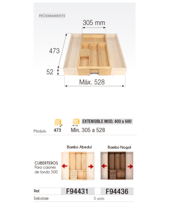 Cubertero extensible bambu abedul MOD.600-900 | Ref. F94430