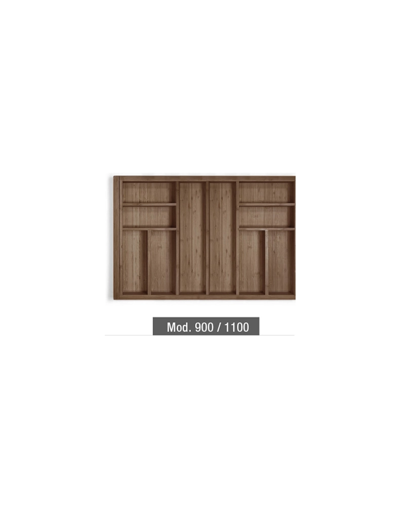 Cubertero extensible de madera nogal 800-1100 mm | Organizador cajón grande