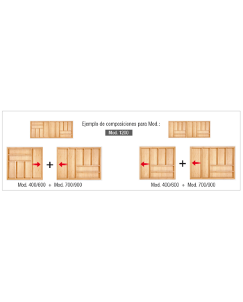 Cubertero de madera extensible abedul 400-600 mm GTV | Organizador cajón cocina