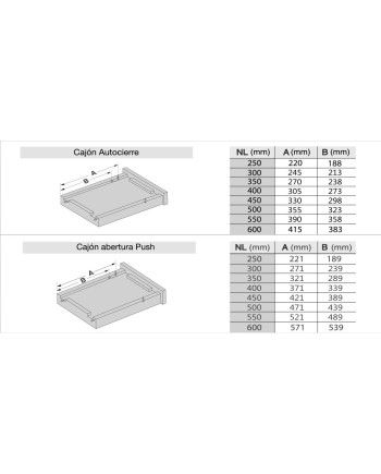 Guía oculta Techno Square push cajón madera | Extracción total