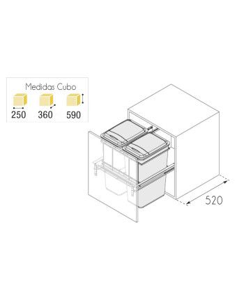 Cubo Basura Extraíble 60 cm 2x40L | Reciclaje Alta Capacidad
