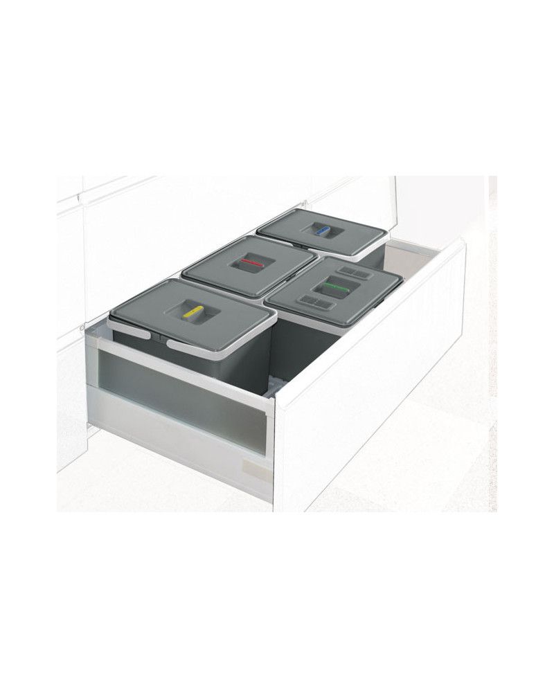 Cubo Reciclaje 90 cm 4x12L | Contenedor Extraíble Cocina