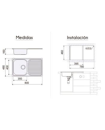 Fregadero Inox 80x48 Sobre Encimera | Modelo Viena