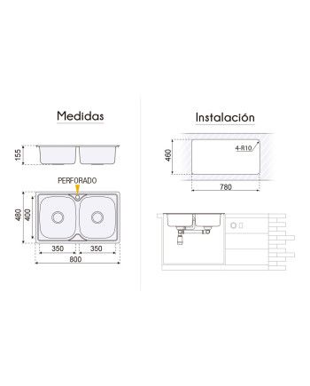 Fregadero Inox 80x48 Sobre Encimera | Serie Dublín Cocina