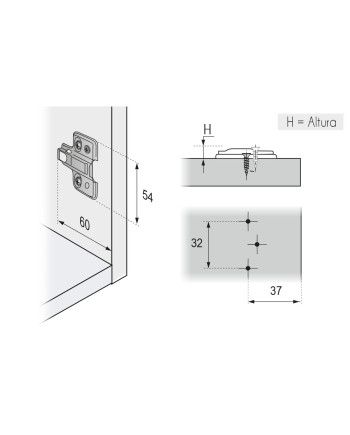 Base DTC Clip-On 3D Tornillo H=0 | Base para Bisagra Regulable