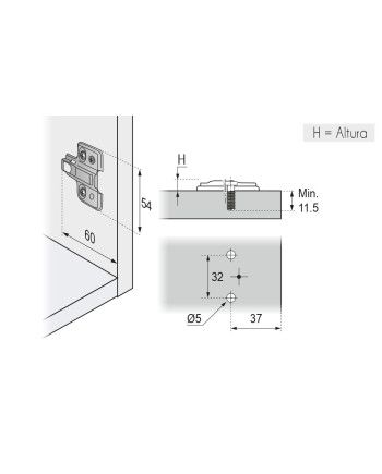 Base Clip-On 3D C/Taco 5 mm H=0 | Base para Bisagra DTC