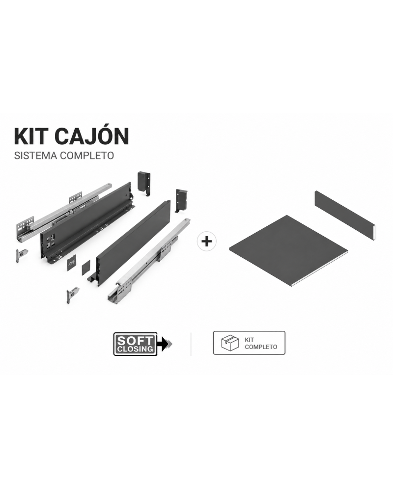 Kit Cajón AXISPRO 84 mm con Freno | Guías Soft Close 40 kg