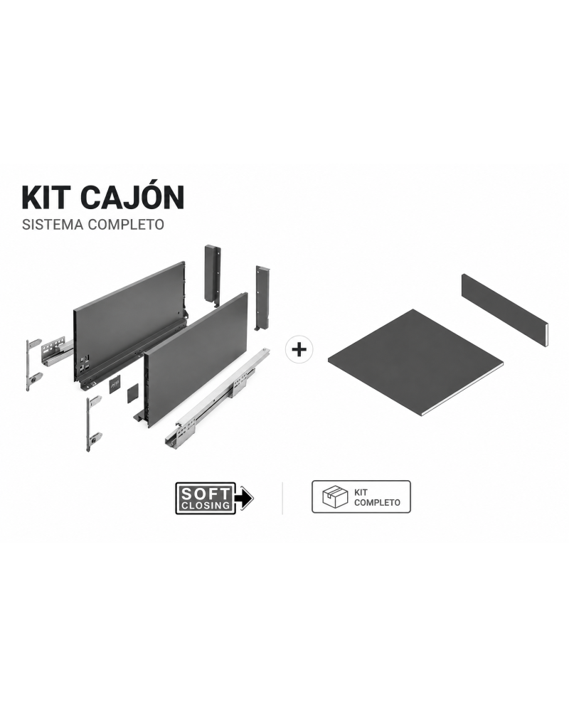 Cajón AXISPRO 199 mm Soft Close | Máxima Capacidad + Fondo y Trasera a Medida