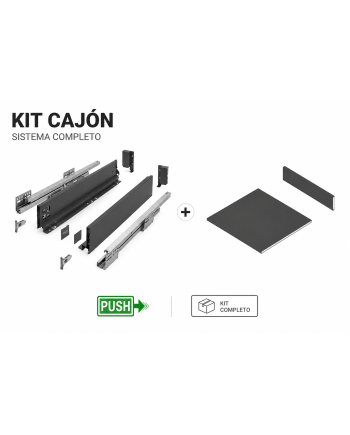 Kit Cajón Metálico AXISPRO PUSH 84 mm | Guías Ocultas + Melamina a Medida