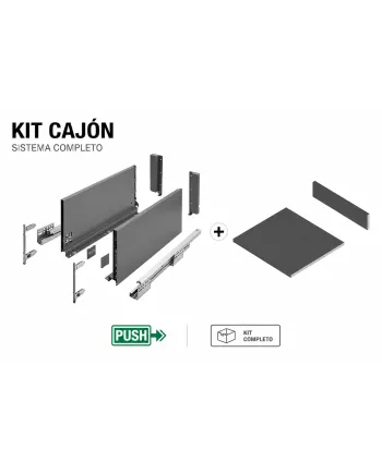 Cajón Metálico AXISPRO PUSH 199 mm | Máxima Capacidad + Melamina a Medida