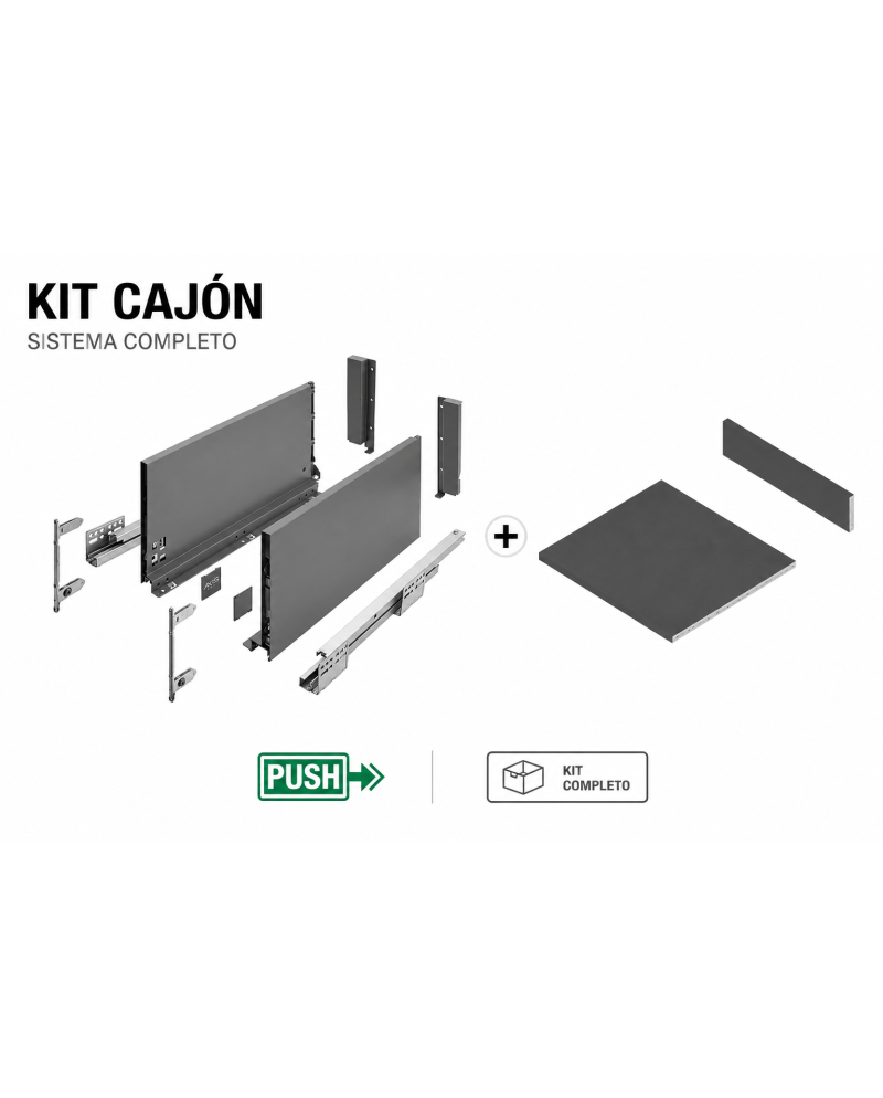 Cajón Metálico AXISPRO PUSH 199 mm | Máxima Capacidad + Melamina a Medida