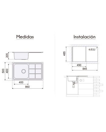 Fregadero MADRID Inox y negro | Bajo Pedido |