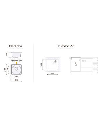 Fregadero ZURICH 380x380 Inox y negro | Bajo Pedido |