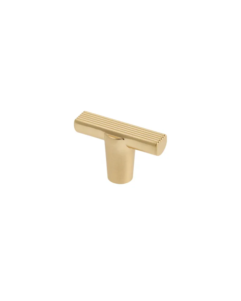 Pomo Oro Cepillado en T | Tirador Dorado para Muebles
