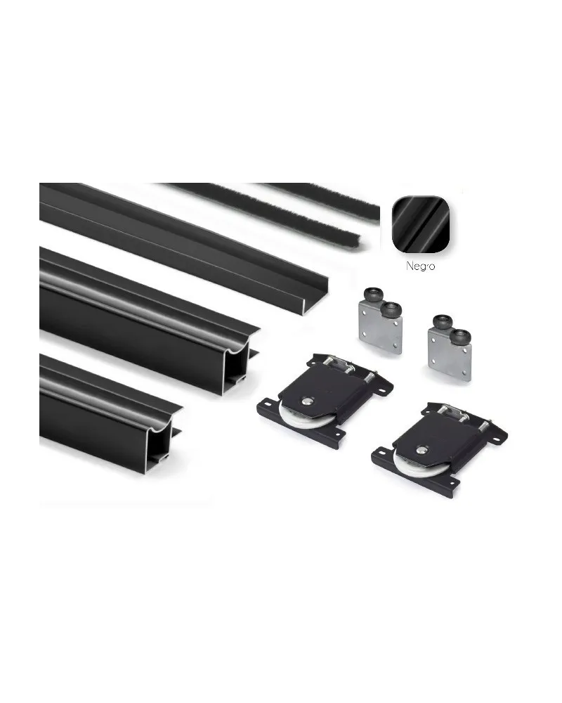 Kit Perfil Tirador Puerta Armario 16 mm Negro Mate 2,60m Modelo R 27038