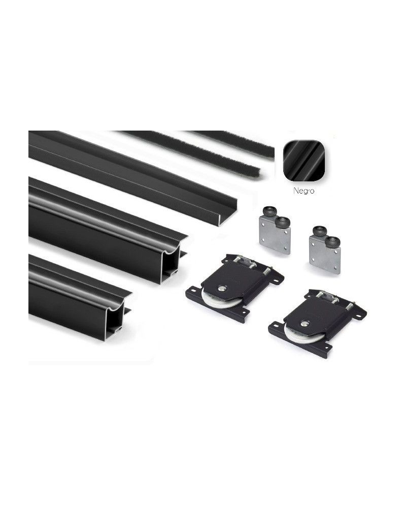 Kit Perfil Tirador Puerta Armario 16 mm Negro Mate 2,60m Modelo R 27038