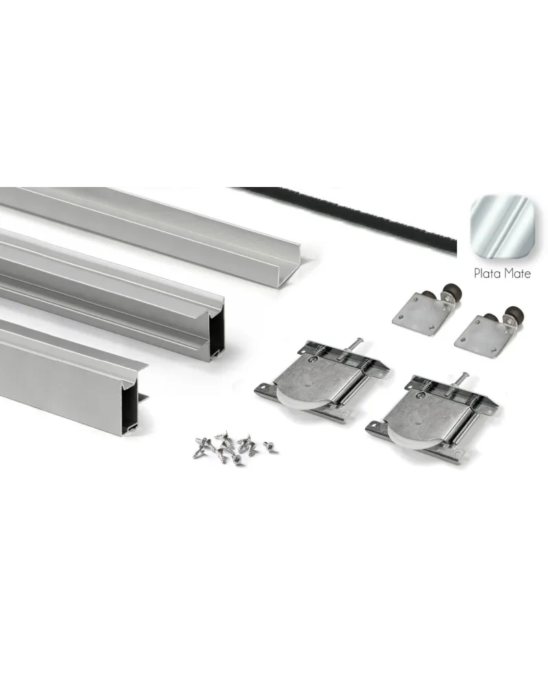 Kit Perfil Tirador Puerta Armario 16 mm Plata Mate 2,60m Modelo C 28764