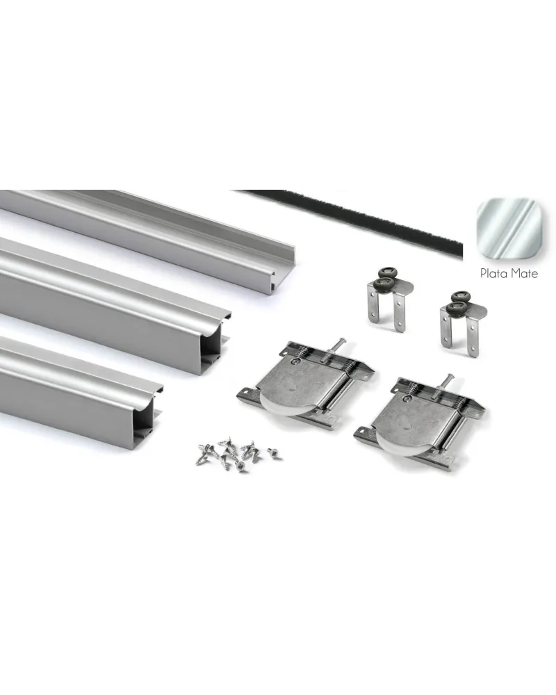 Kit Perfil Tirador Puerta Armario 10 mm Plata Mate 2,60m Modelo R 28004