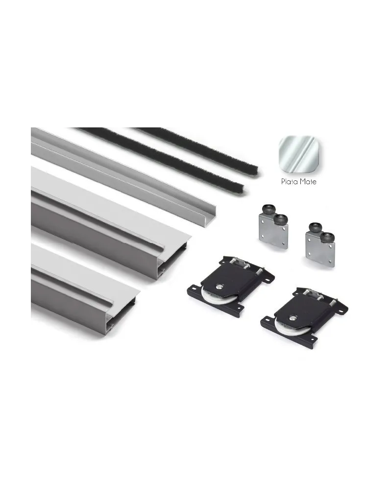 Kit Perfil Tirador Puerta Armario 10 mm Plata Mate 2,60m Modelo M 28104