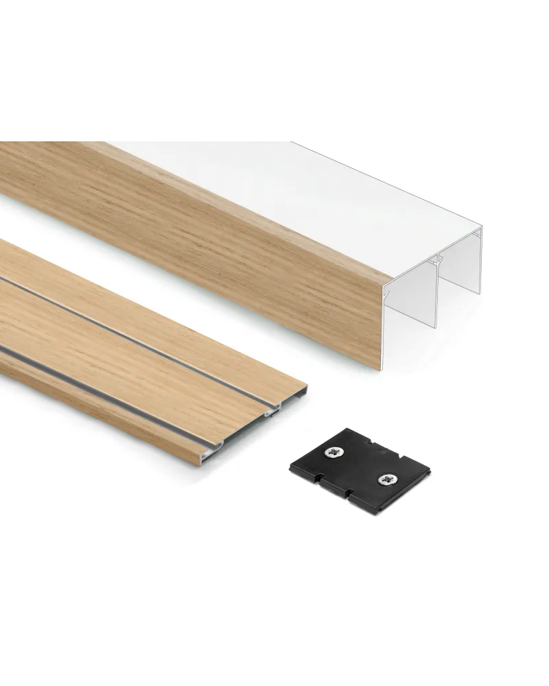 Kit Guías Armario Corredero Madera Roble 2m Modelo F27646 | Carril Superior e Inferior